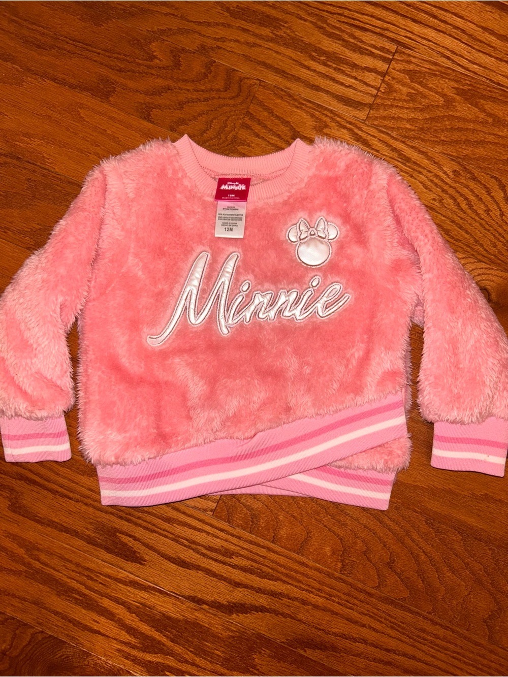 Disney Pink Fuzzy Minnie Pullover Sweatshirt 12M